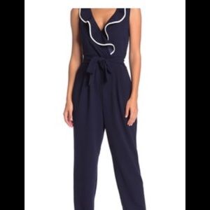 Just for Wraps Ruffle Trim Tie Waist Jumpsuit